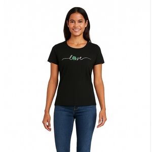 Celebrate It Black Tee with Green Love Design